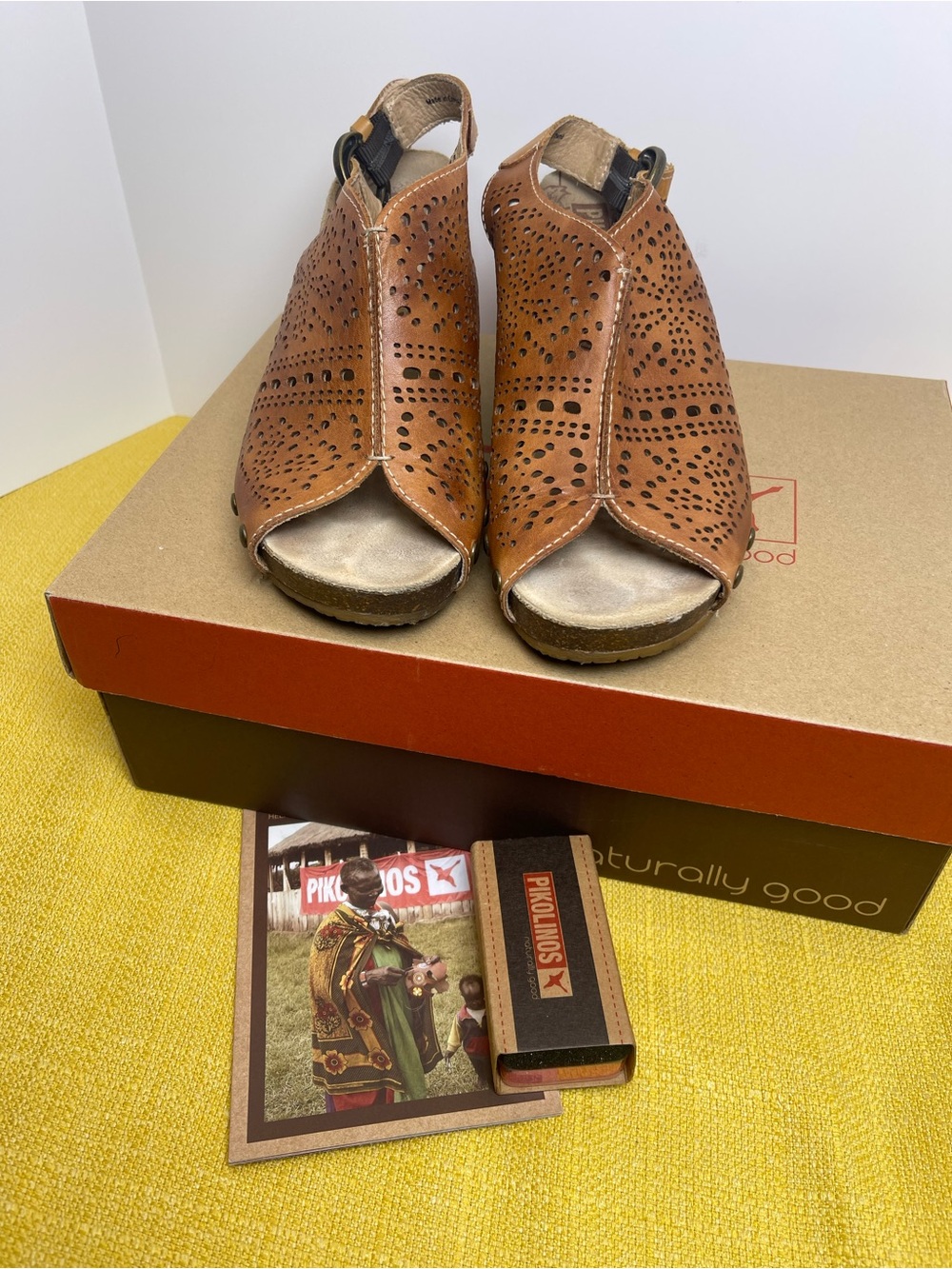 PIKOLINOS Tan Perforated Leather Slingback Sandals
